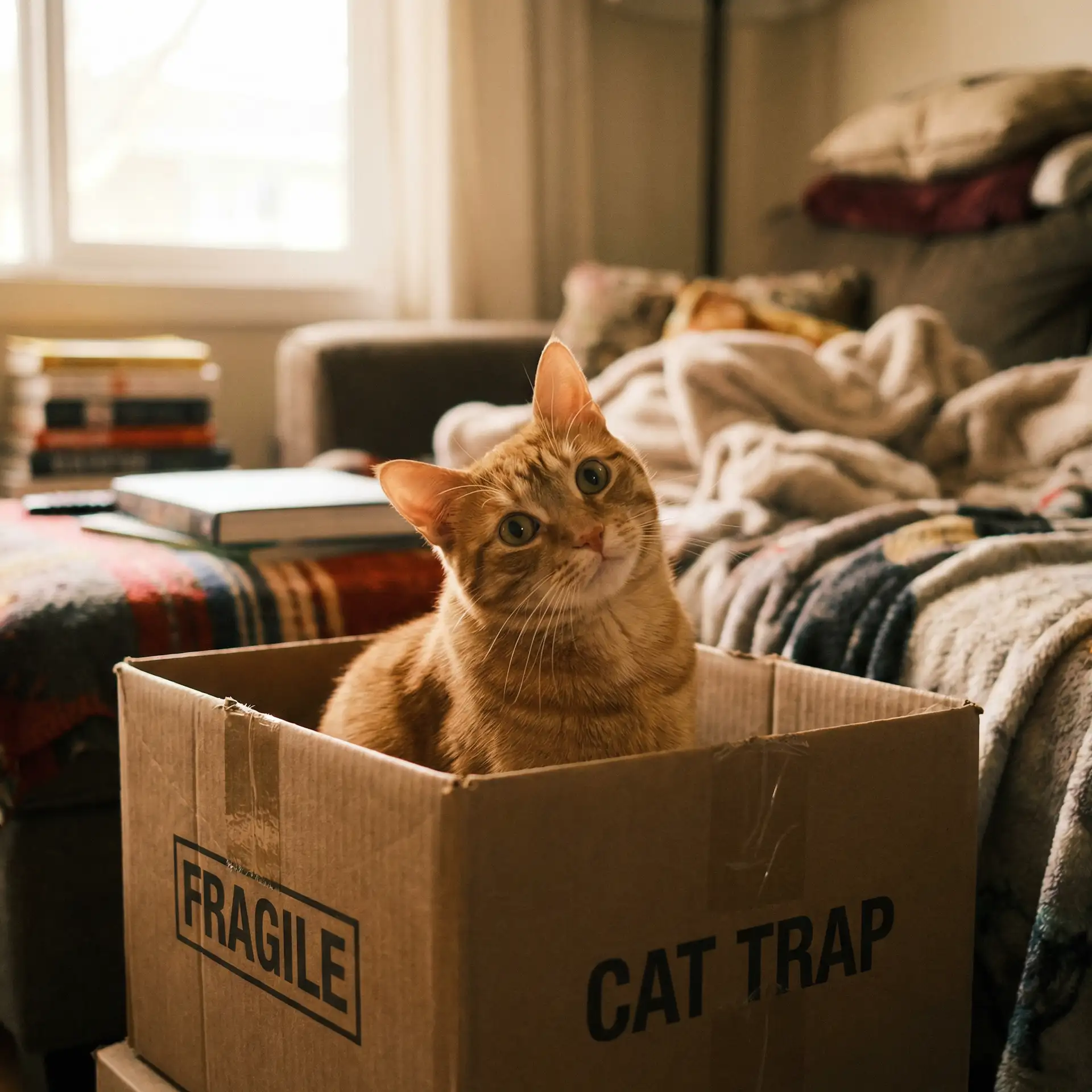 橘猫躲在纸箱里 - 今日吃瓜
